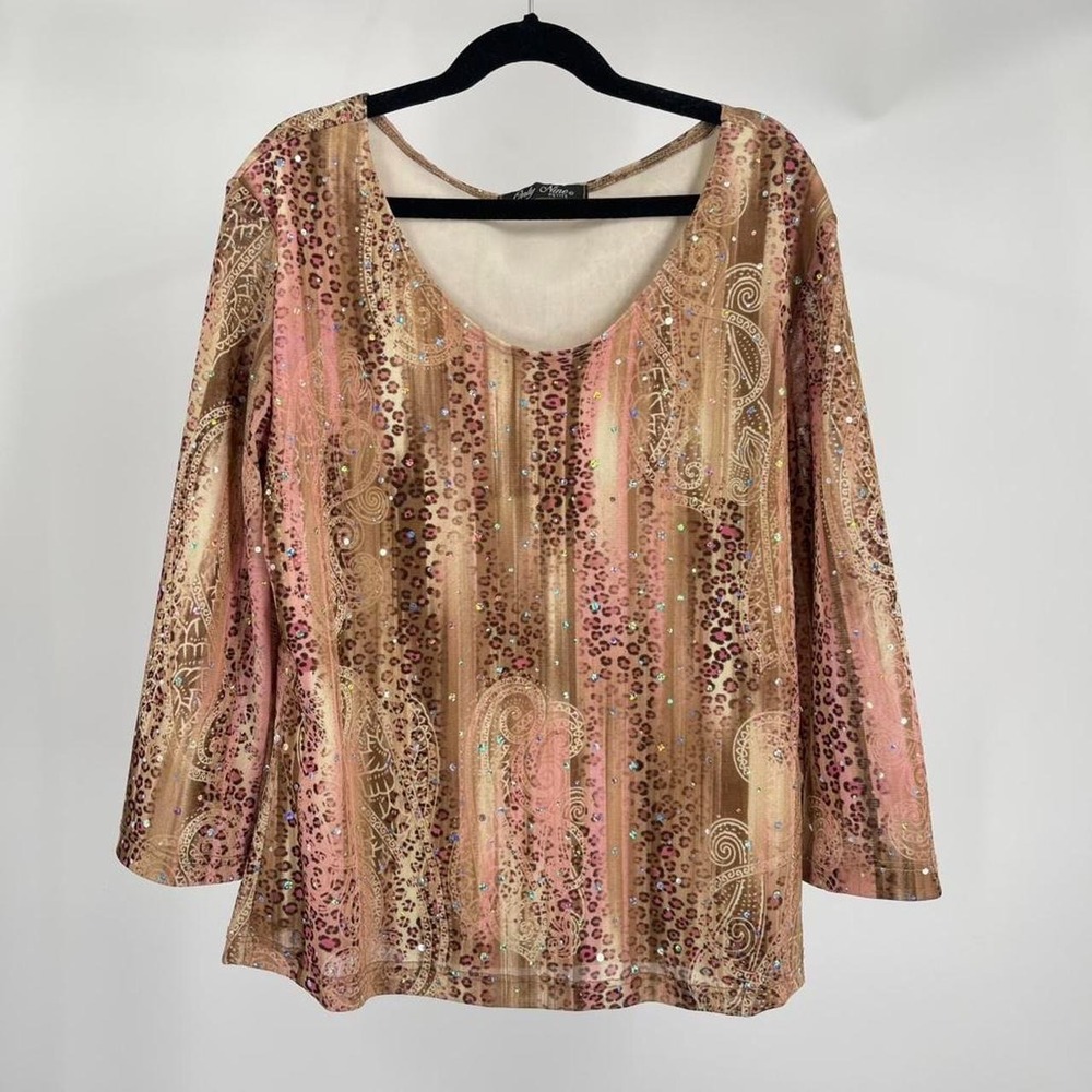 Y2K Cheetah Sequin Paisley Top Blouse Animal Print Medium Going Out‎ McBling